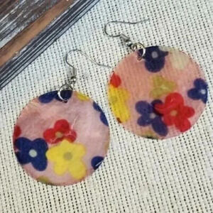 Capiz Shell Earrings Pink Blue Yellow Flowers